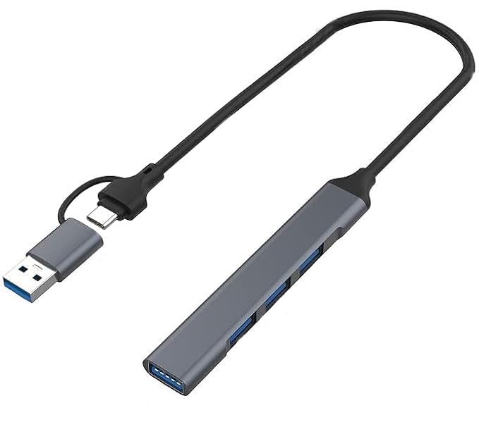 KM Technology Hub Adapter 4 in 2 Type-C & USB input To 4 Port USB 3.0 Aluminum Material For PC/SmartPhone/MacBook/Laptop - Grey