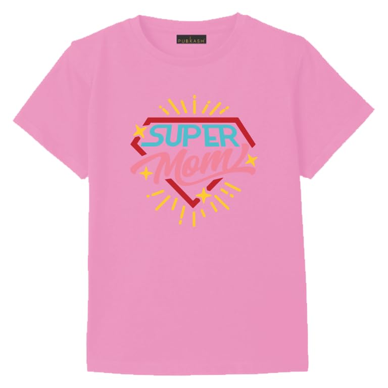 cotton Pink T-Shirt, Short Sleeves, Super mom Desigen, Cotton, Size (XL)