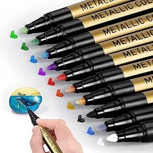 CHUKCHI Premium Paint Marker Pens Acrylic Paint Pens Set 10 Colours Metallic Markers Pen for Rock Painting, DIY Card, Pebble Art, Scrapbooking, Fabric, Metal, Ceramics, Wine Glass