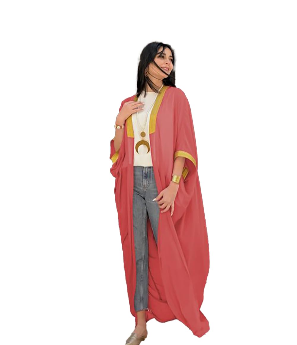 Sunset Ramadan Chiffon Abaya Kaftan Kimono Bisht inlaid with Jubeir