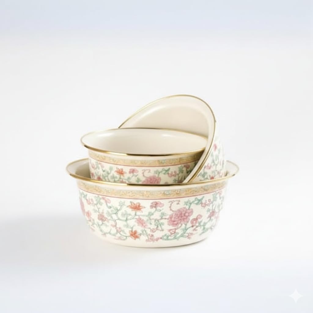 Home Care PP-209-C 3-Piece White Mixing Bowl Set with Gold Trim Stylish Kitchen Prep Essential, Pack of 1 - White/Gold