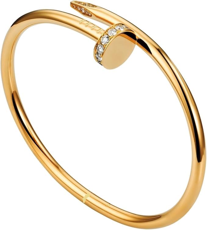 Julia Store 18K Gold Plated 316L Stainless Steel Trendy Best Seller Nail Cuff Cubic Zirconia Head Bracelet for Women – Elegant Open Design, Fashionable Gold Bracelet Gift for Stylish Women