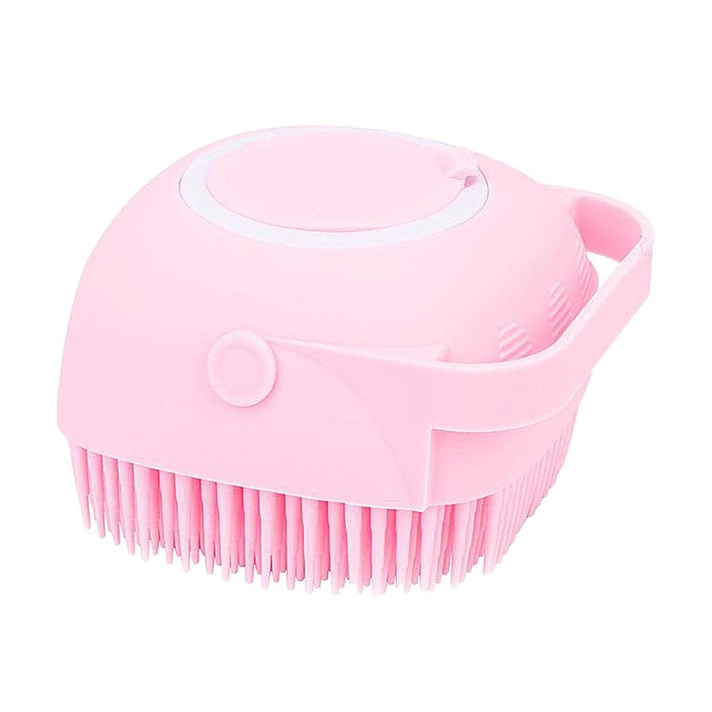 Menolana #NA Silicone Body Scrubber, 2 in 1 Bath, Shampoo Body Lotion Dispenser Brush Silicone Bath Body Brush with Soft Brush Head Skin Exfoliation and Massaging - Pink, 1 Count (Pack of 1)
