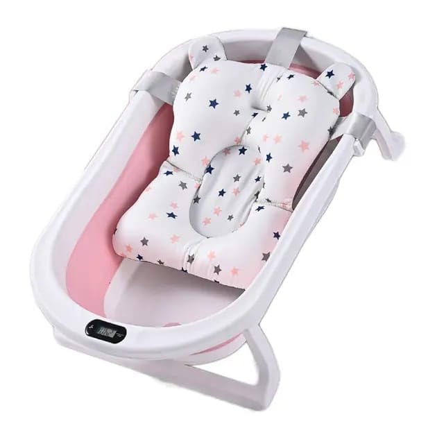 TOYS EGYPT Baby Bathtub, Foldable Bathtub with Floating Bath Mat and Thermometer, Foldable Baby Bathtub, 0-2 Years (Pink)