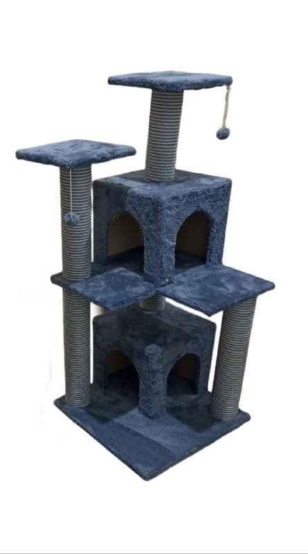 Cat Tree, Petsastore 120cm Cat Scratching Post Multi-Level Fixed Tower with 2 Cat Houses, Indoor Cat Tree for Climbing, Playing, Relaxing, Grey