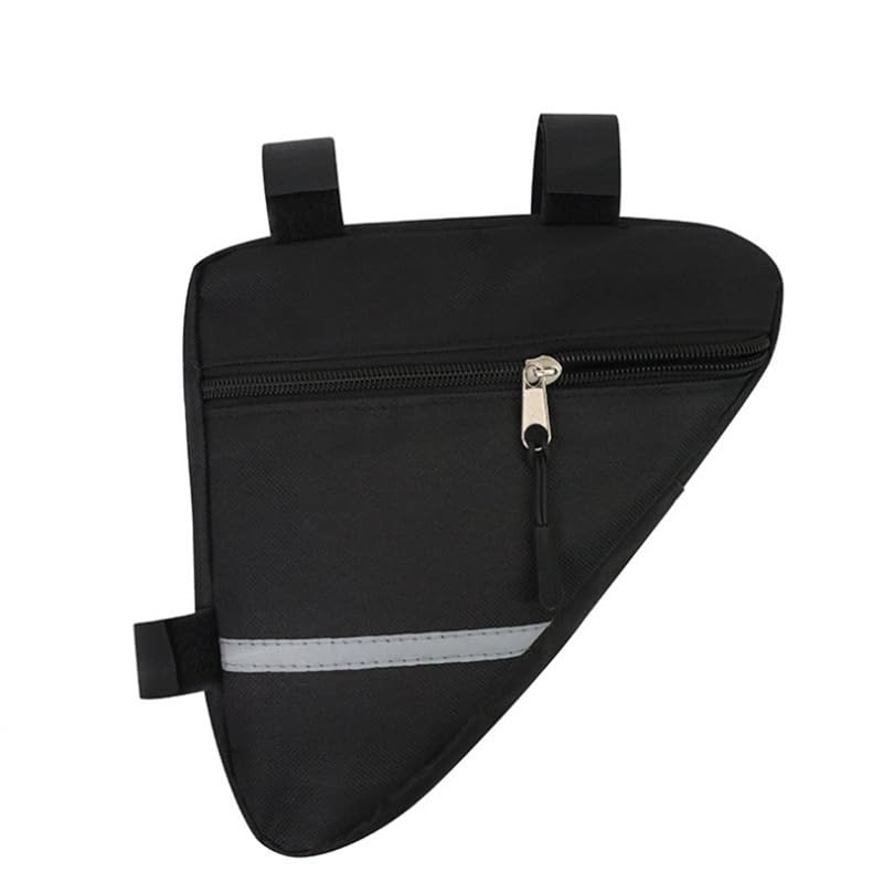 Bicycle Triangle Frame Bag, Black Waterproof Storage Pouch with Reflective Strip, 3-Strap Secure Mount System for Mountain Road Bikes