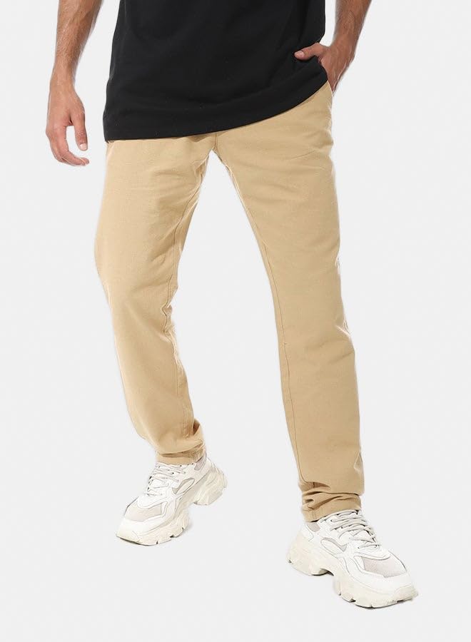 Andora Linen Regular Fit Fly Zipper Button Pants Beige