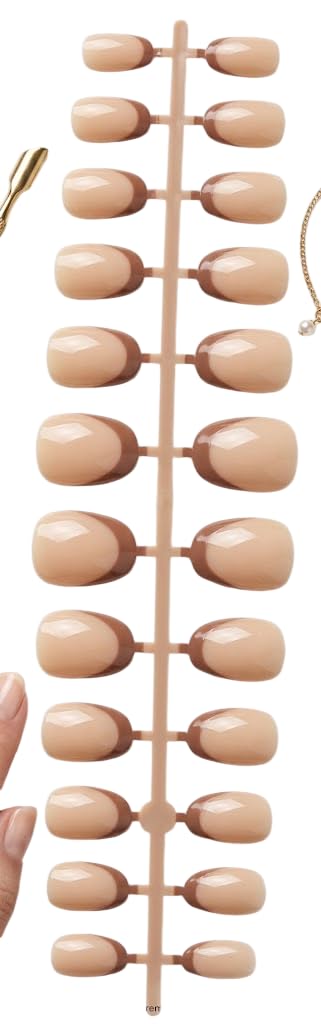 NAILS 24Pcs FRENCH False Nails, Coffin Nail Tips Full Cover - Fake Nail Tips Extension Nail Art DIY Home, 10 Sizes (N8)