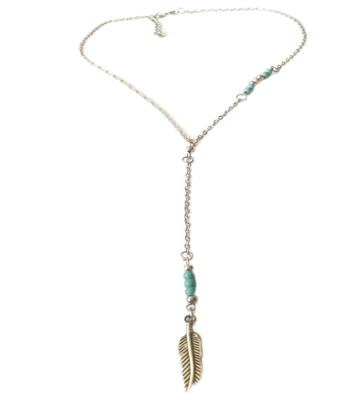Silver Necklace with Turquoise Beads & Leaves