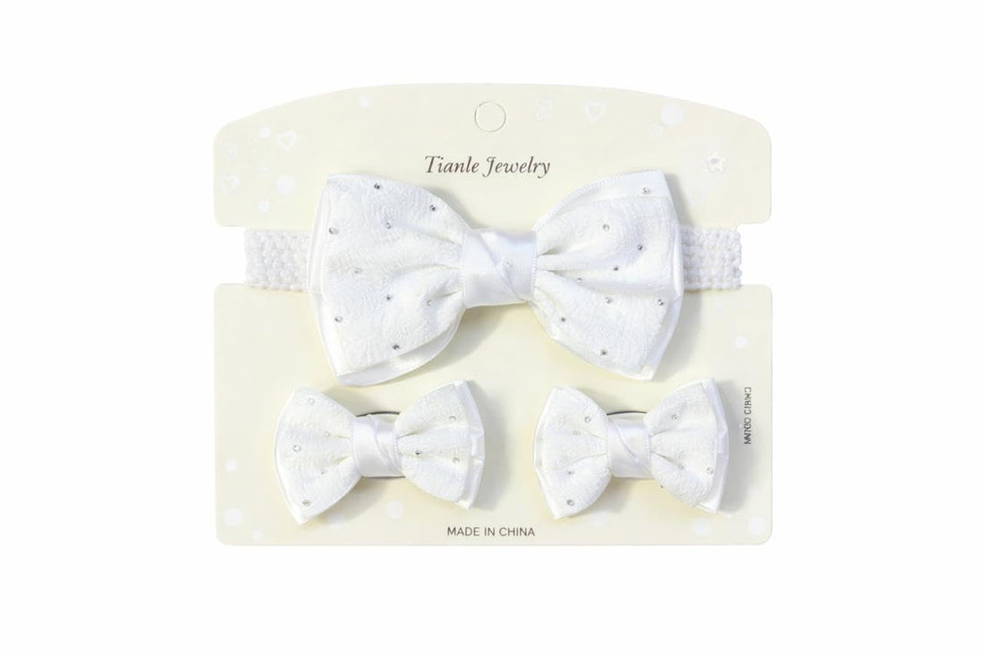 Kids Bow Set 3 Pieces (Headband + 2 Clips) – Stylish and Soft Design, Comfortable Hair Accessories with Good Stability, Suitable for Daily Use and Occasions (White)