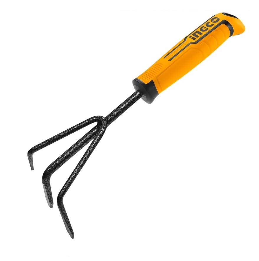 INGCO Gardening Rake Tool Heavy Duty, Material : Carbon Steel, Length: 300mm, Width :100mm, Main rod : 8.0mm,Unique design patent handle, Model : HGR1008