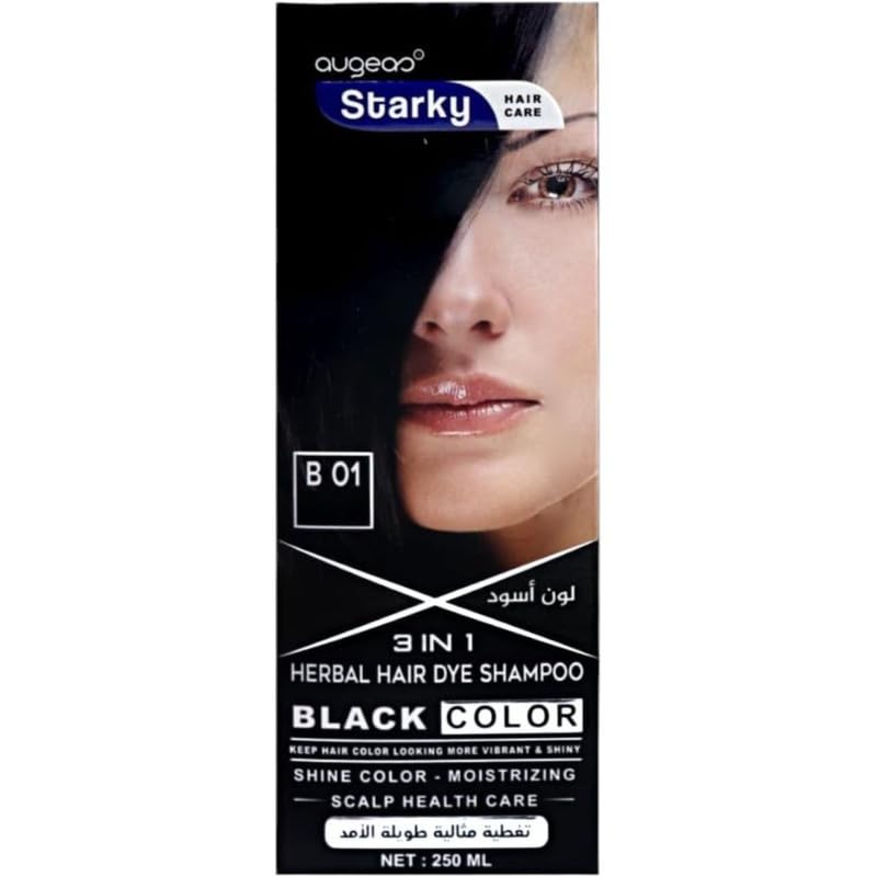 Starky Herbal Hair Dye Shampoo 3 in1 Black Shine Color,Moisturizing,Scalp Health Care Ultra Long Lasting (B01) Color Black-250ml