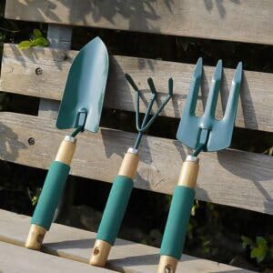 3 Piece Gardening Hand Tool Set – Wooden & Foam Handle Hand Rakes & Forks – Planting Tools for Garden, Balcony, Tubs