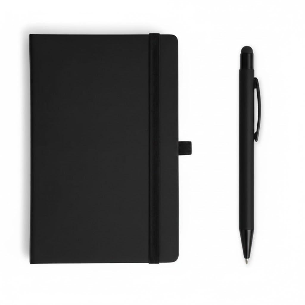 Lined Paper Planner Notebook (A5) 80 Sheets - 15 * 21 cm - Chic Metallic Pen (Black)