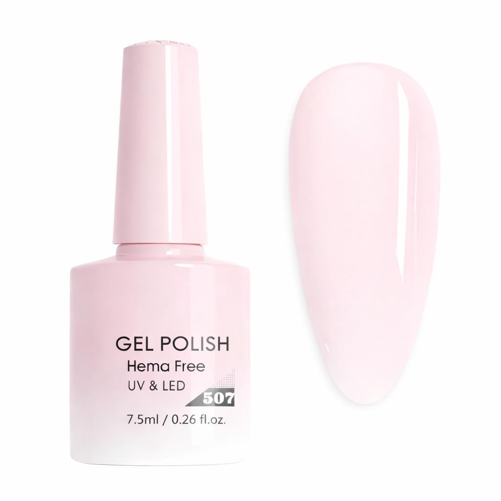Soft Baby Pink Jelly Gel Nail Polish, Sheer Translucent Light Pink UV LED Soak Off Gel Polish, High Gloss Finish for Natural Nails and Soft Nail Art Looks