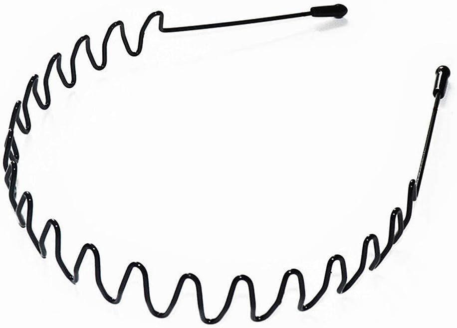 Metal Headband, Feather Wavy Headband Unisex Black Wavy Polished Backwards Non-Slip Sports Hair Band for Women Men (black, One size)