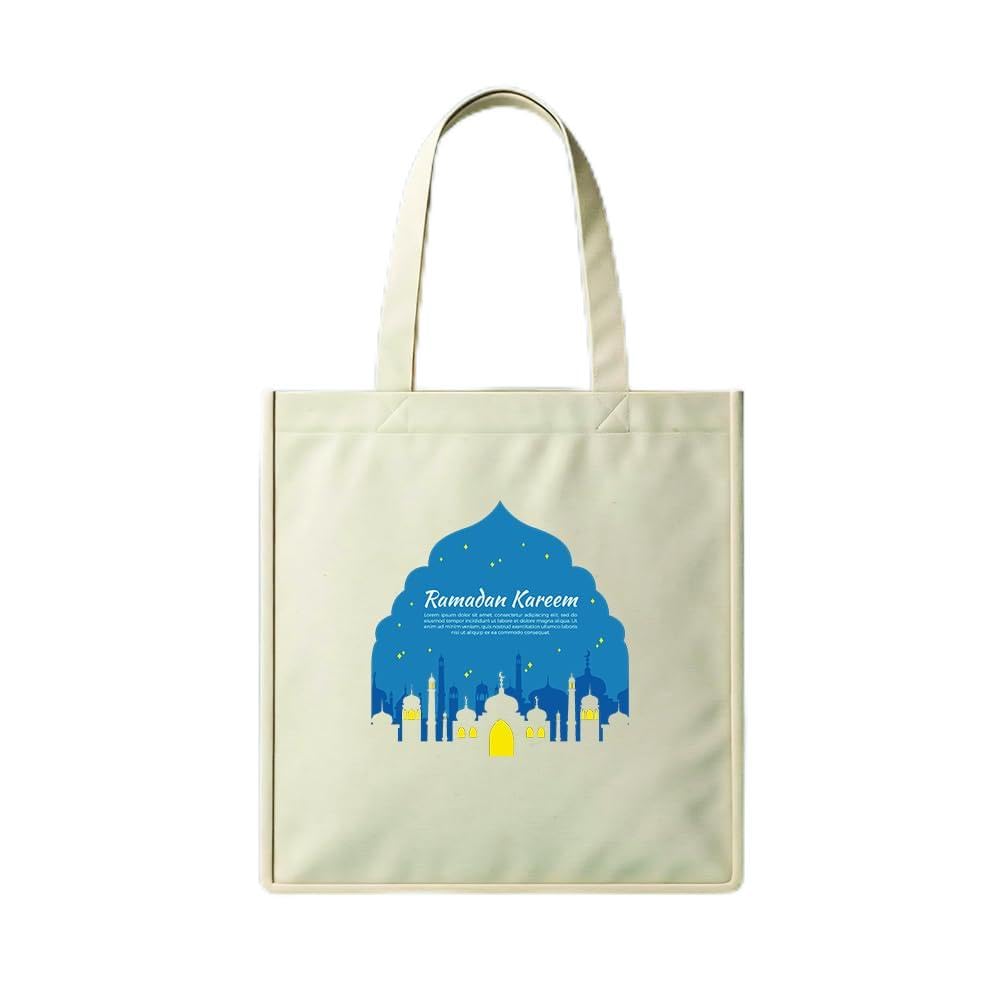 Tote Bag - Ramadan Karem Design 5 Canvas Zipper Bag, Cotton Shoulder Bag for Ramadan Gifts, Cream White Durable and Fashionable.