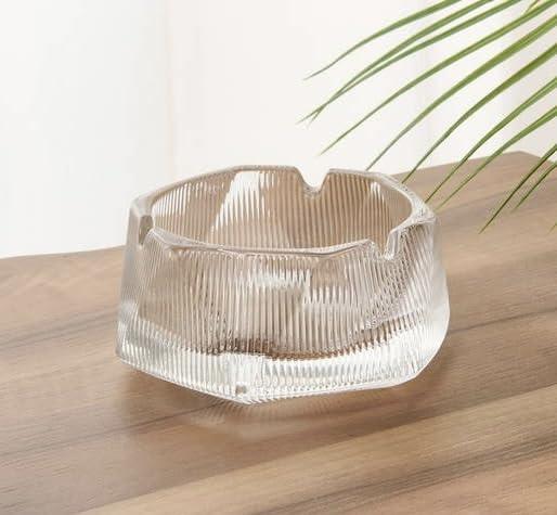 Downtown Heavy Crystal Glass Ashtray, Hexagonal Top with Round Base for Home and Office Decor, Elegant Thick Glass Tray for Smoking Accessories in Living Rooms and Outdoor Patios