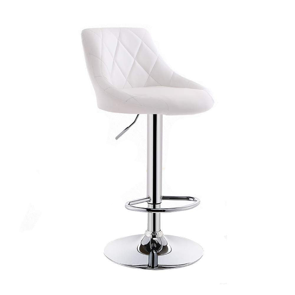 Bar Stool, bar Chair, Counter Chair, kitchen Restaurant High Stool, Sponge Mats High Back Stable Chassis Rotate Lifting 58-78cm 3 Colors (Color : White, Size : Chassis 38.5cm)