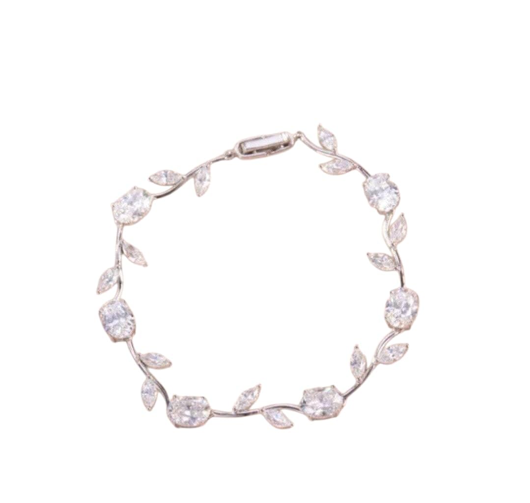 Luxury Gold Tulip Bracelet with Crystal, Wave Design with Tulip Rose Stones