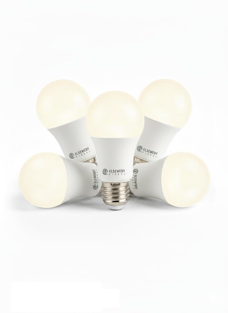 Pack of 5 | EcoBright 9W LED Bulb | 5-Year Warranty | ORSAM Chip | E27 Base| A+ Energy Lamp | Lightbulb for Indoor, Outdoor, Home, Office, School, Club, Universal Usage | by ElSewedy Global (Warm)