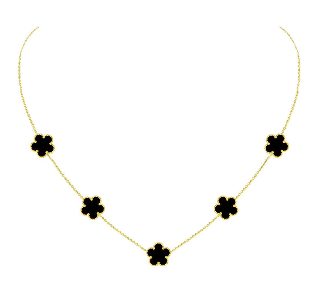 Julia Store 18K Gold Plated Stainless Steel Cute Trendy Elegant Luxury Celebrity Deluxe Delicate Lucky Five Leaf Link Clover Flower Choker Necklace for Women Necklace Jewelry Gifts
