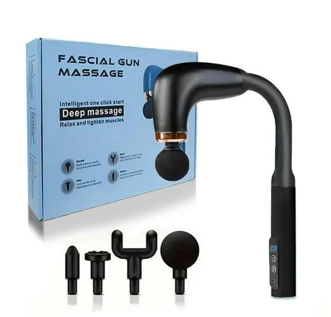 Massage Gun U Shape Back Massager With 4 Massage Heads and Digital Display, Deep Tissue Handheld Body Massager for Neck Shoulder Back and Legs, Long Handle Muscle Relaxation Device (Black)
