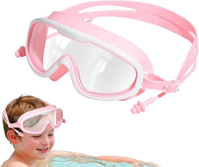 Swimming Goggles, UV Protection, No Water Leakage, Nose Bridge Design, Comfortable Fit, Adjustable Glasses Strap for Boys and Girls (Multicolor)