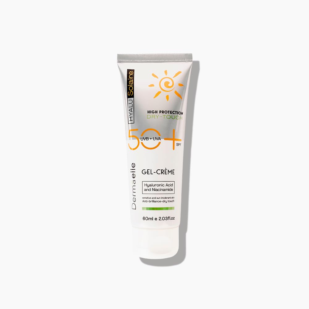 Dermaelle HyaluSolaire Gel Cream Sunscreen SPF +50 – Lightweight Gel Cream Face Sunscreen for Oily Skin, Daily UV Protection & Shine Control