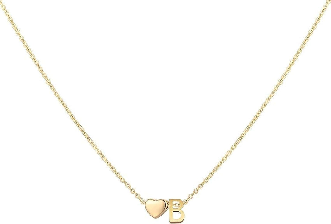 Goodern 18K Gold Plated Stainless Steel Letter Necklace Tiny Heart Pendant Necklace for Women Girls 26 Letters A-Z Heart Pendant Necklace Fayruz Jewelry
