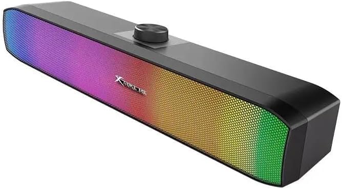 XTRIKE ME SK-605 Soundbar RGB Gaming Speaker USB2.0 Stereo sound bar – RGB Luminous -Volume Knob control – Wired USB Powered +3.5mm,for PC and Laptop, Home theatre | Black