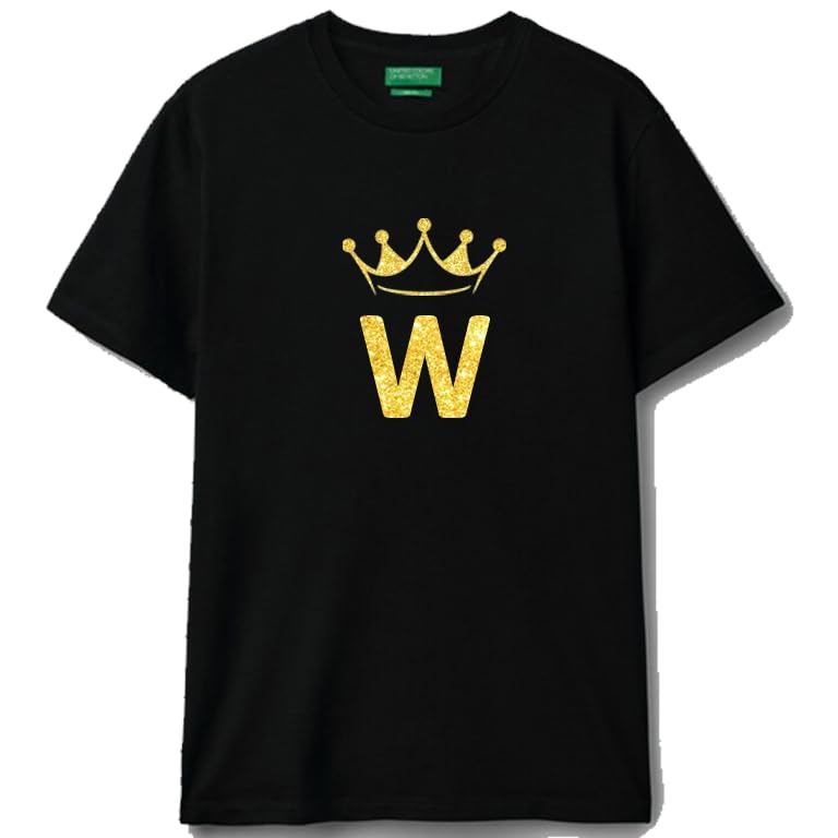 Black cotton t-shirt Crown Letter (W) Graphic Casual Wear size (S)