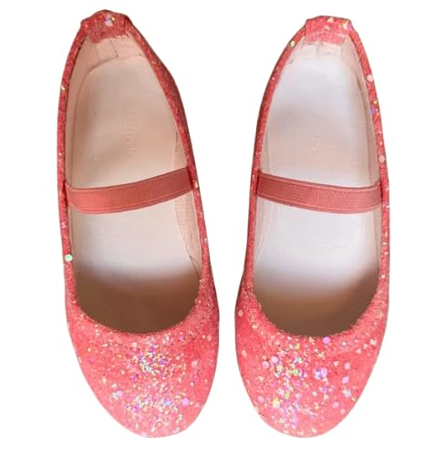 Katee Girls' Glitter Ballet Flats, Pink Sparkle Mary Jane Shoes-WW21
