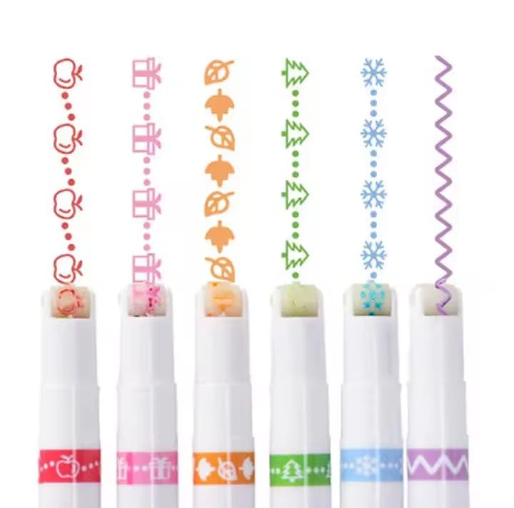 Flower contour curve pen,highlighter, marker, wavy pen, 6 colors, 6 design