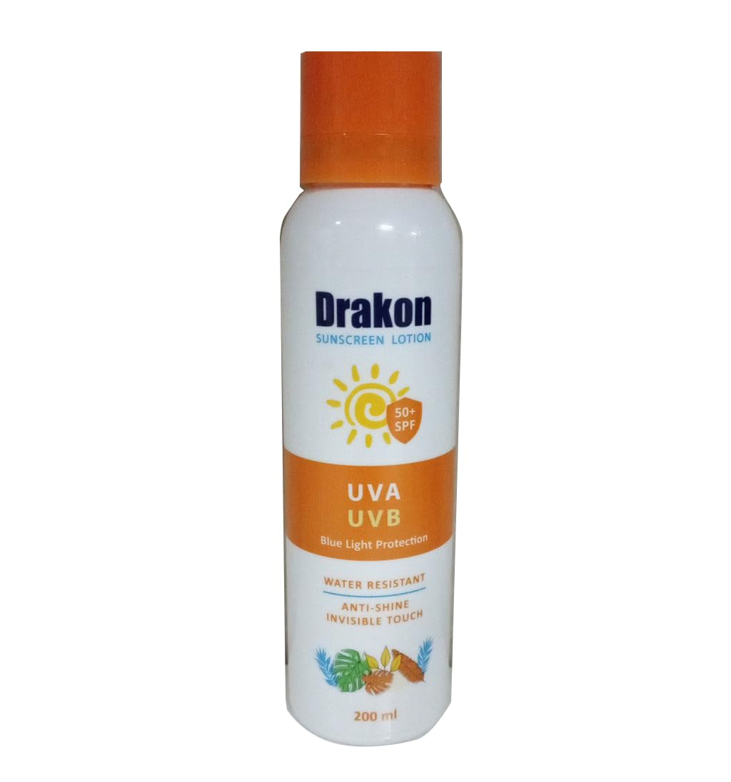 Drakon Sunscreen Lotion Dry touch SPF 50+ UVA & UVB | Water Resistant & Antioxidant for All Skin Types (1+1) Promopack - 200 ml+200 ml