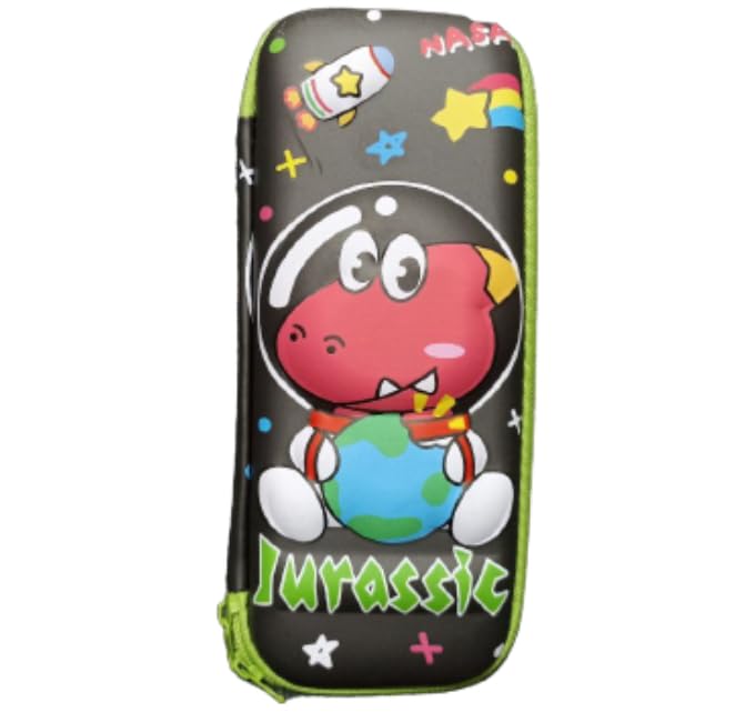 Generic 3D Pencil Case, Embrace Adventure with Vibrant Colors (Dinosaur) (Black in Green)