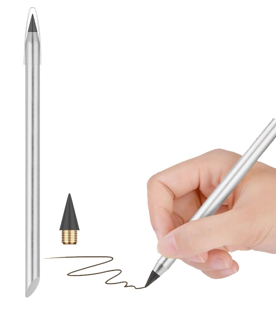 Endless Reusable Metal Pencil Endless Long Lasting Stylish Metal Pencils for Art Drawing & Sketching Erasable Endless Graphite Metal Pencil (Silver)