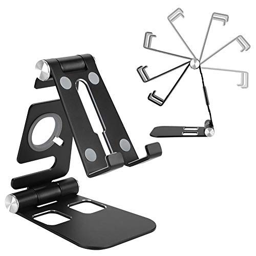 Cell Phone Holder For Desk, Fully Foldable, Adjustable Desktop Phone Holder Cradle Dock Compatible with Phone 11 Pro Xs Xs Max Xr X 8, Switch, All Phones (black)
