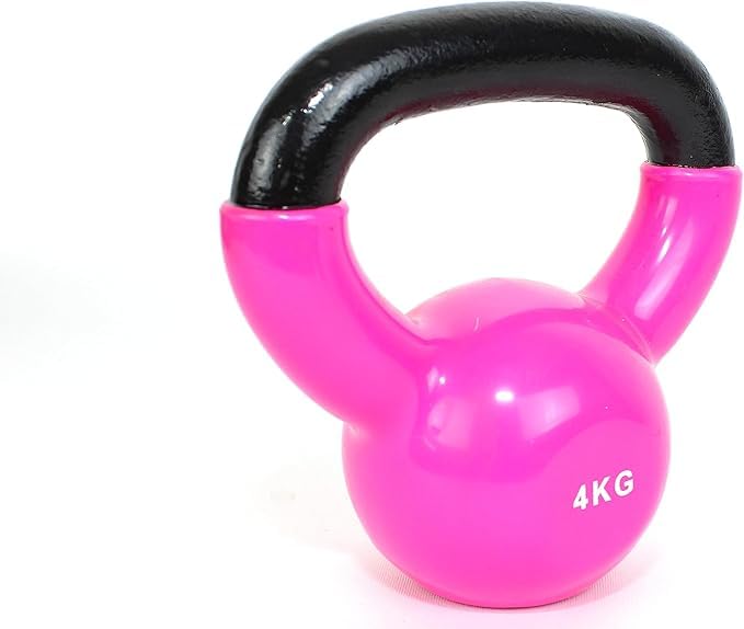 Generic Fitness Vinyl Coated Kettlebell, From Cast iron for Full Body Workout and Strength Training, for Weightlifting, & Core Training - Pink - 4KG