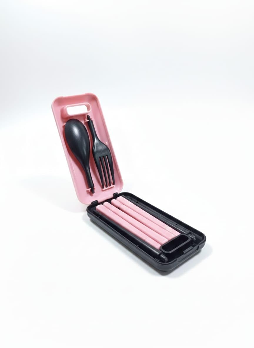 Spaceshoop Compact Reusable Eco-Friendly Travel Cutlery Set 100% BPA-Free Portable Utensils 1 Piece Pink
