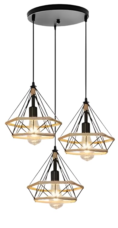Mushkah Lighting Modern Industrial Geometric Trio Pendant Lamp__ 3 Heads - Round Base__