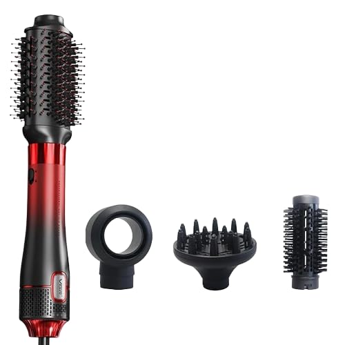 V-484 Professional Hot Air Brush | 1000-1100W Power | 4 in 1 | 4 Styling Heads, Diffuser, Concentrator, Round & Oval Brush | Fast Drying & Super Styling | Suitable for All Hair Types (Red, Black)