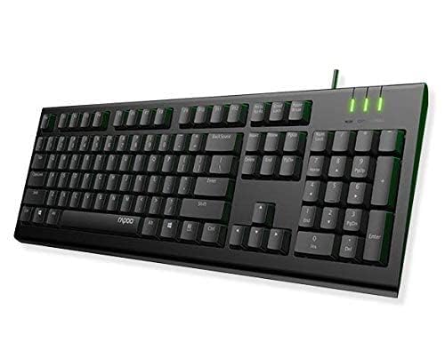 Rapoo NK1900 Spill Resistance Wired USB Keyboard Wired for Laptop, PC and UV Coated Keys, Spill Resistant, Instant one Touch Multimedia Keys