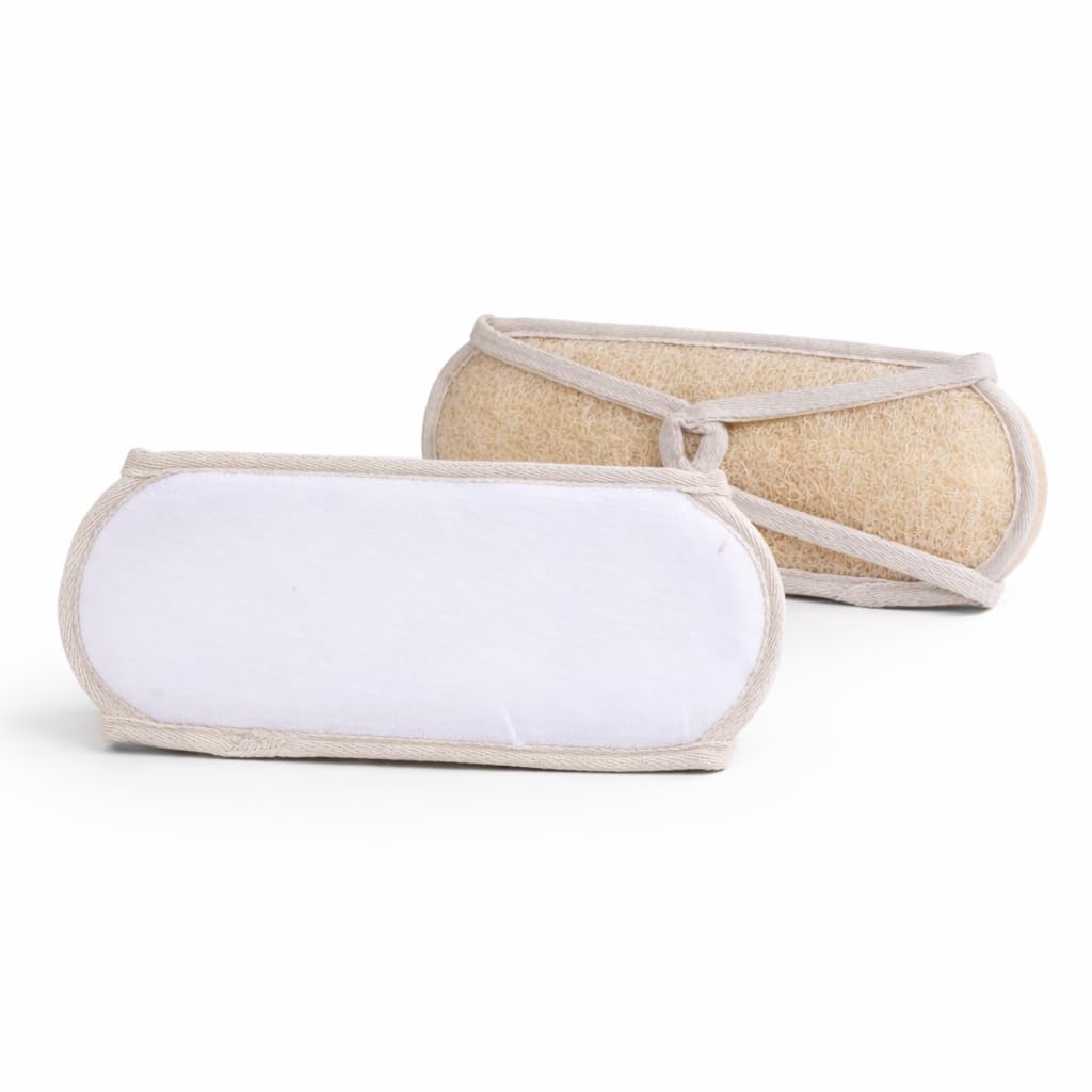 Kaliva Natural Back Scrubber Loofah with Long Cotton Handles, Loofah Bath Tool for Deep Cleaning and Dead Skin Removal, 11x30cm