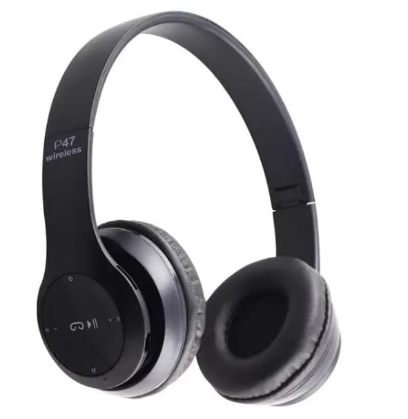 Wireless Bluetooth Headphone - Over Ear Stereo Music Headset with Memory Card Support, Gaming Headphones with Built-in Microphone for Laptop, Mobile Phone, PC-47 (Black)