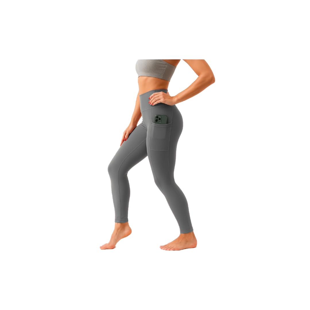 High Waist Athletic Leggings for Women, Microfibre Polyester Sports Pants with Phone Pocket