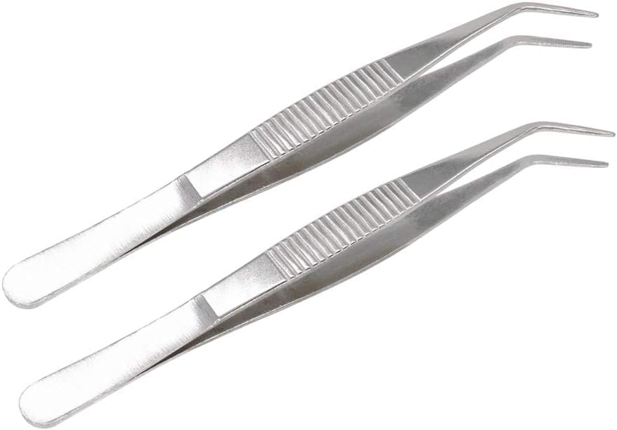 MySouqEg Store 5 Inch Stainless Steel Tweezers with Curved Serrated Tip Multipurpose Forceps for Craft Repairing For Sweing Tools 2 Pack