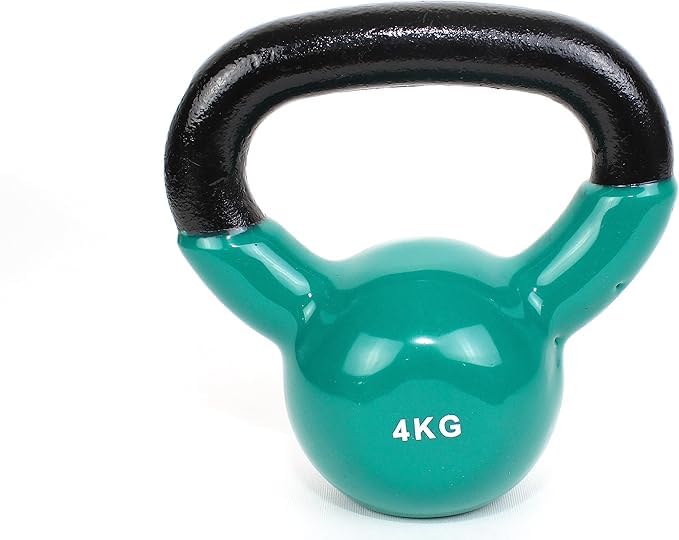 Generic Fitness Vinyl Coated Kettlebell, From Cast iron for Full Body Workout and Strength Training, for Weightlifting, & Core Training - Turquoise - 4KG