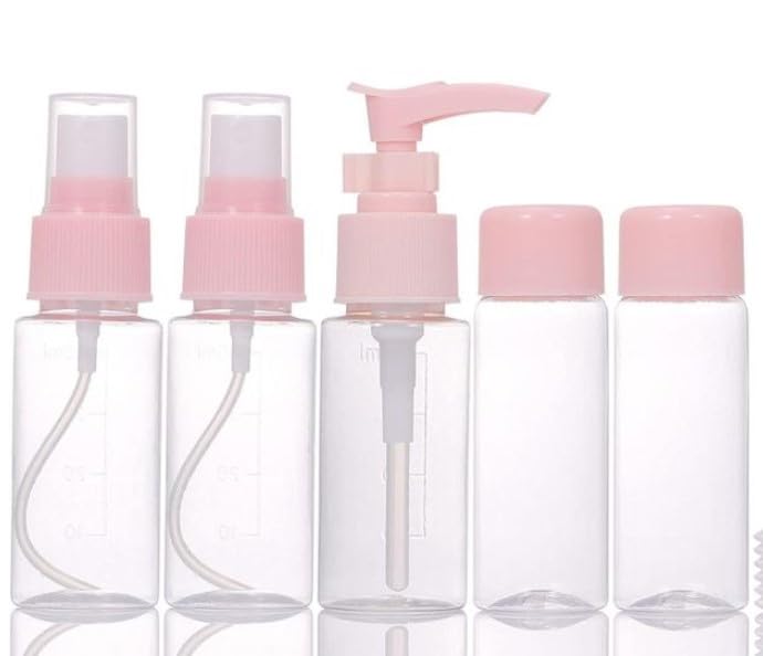 Travel Bottles for Cosmetics - 5 Bottles Empty Refillable Plastic Bottles Leak Proof Travel Size for Shampoo Conditioner Cosmetics Shower Gel