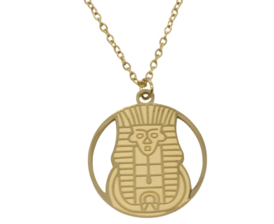Stainless Steel Layered Egyptian Symbols Necklace with Pharaoh Mask for Women – Gold